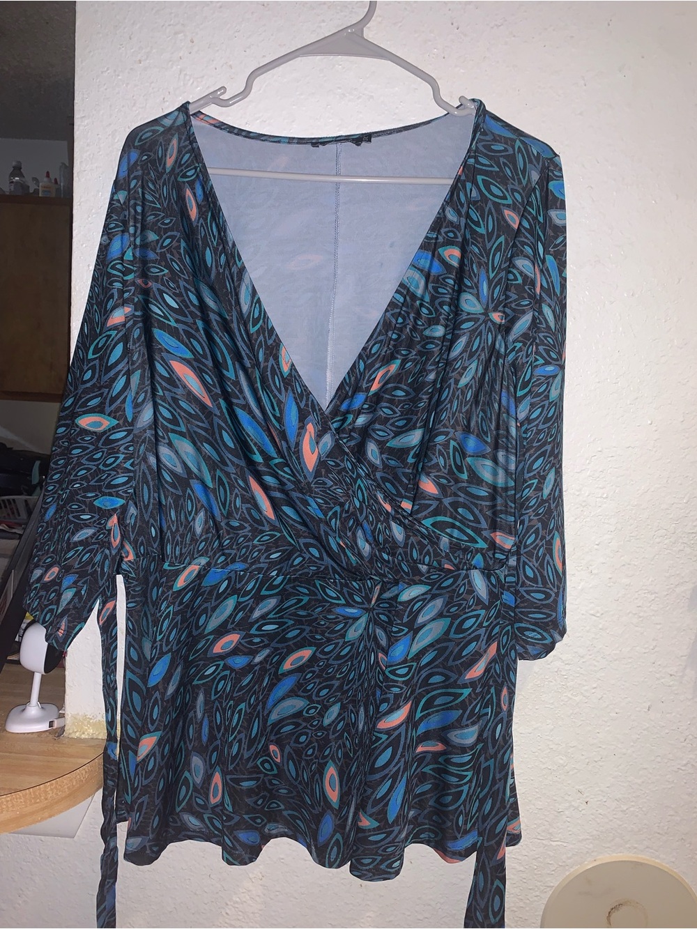 Isabel Marant Black Teal Blue Printed Wrap Blouse